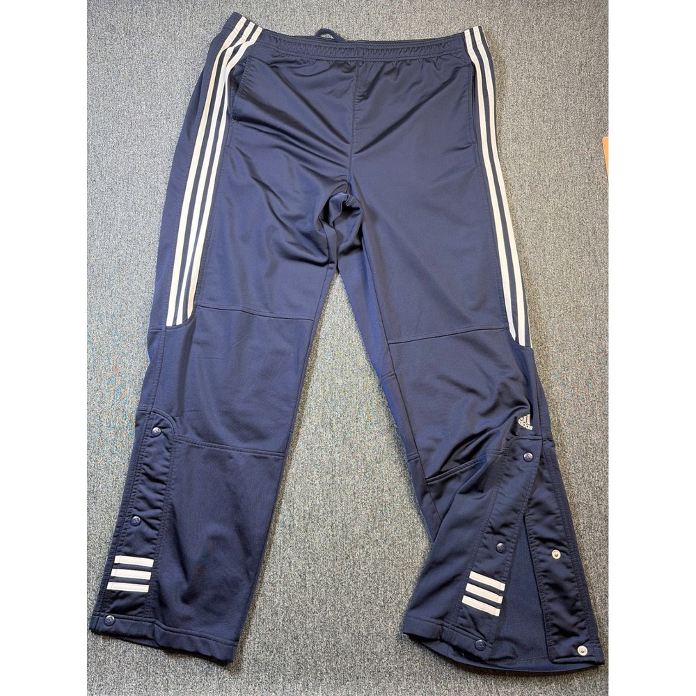 Adidas Mens Navy Blue Track Pants Snap Button Leg Triple Stripe Joggers Size L